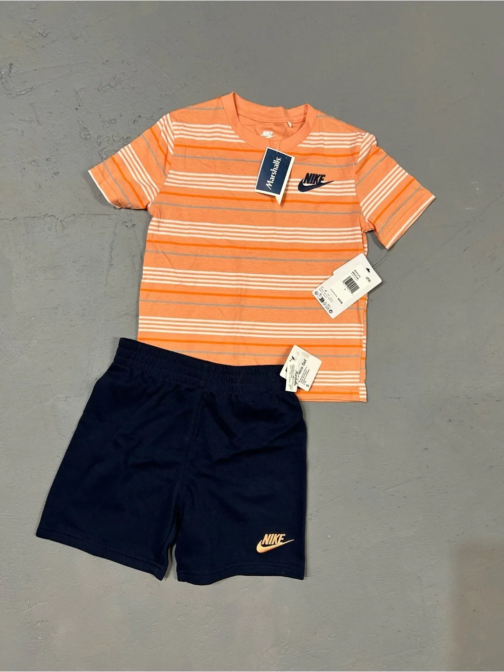 Nike Orange & White Striped Tee with Navy Shorts Set 4-5 years NWT